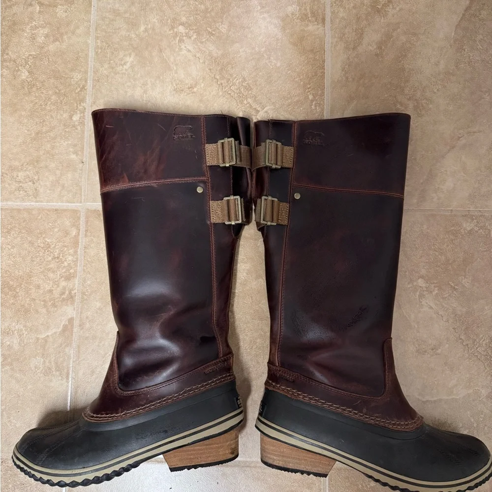 Sorel Women’s Slimpack Waterproof Leather Pull-On Boots in Dark Brown